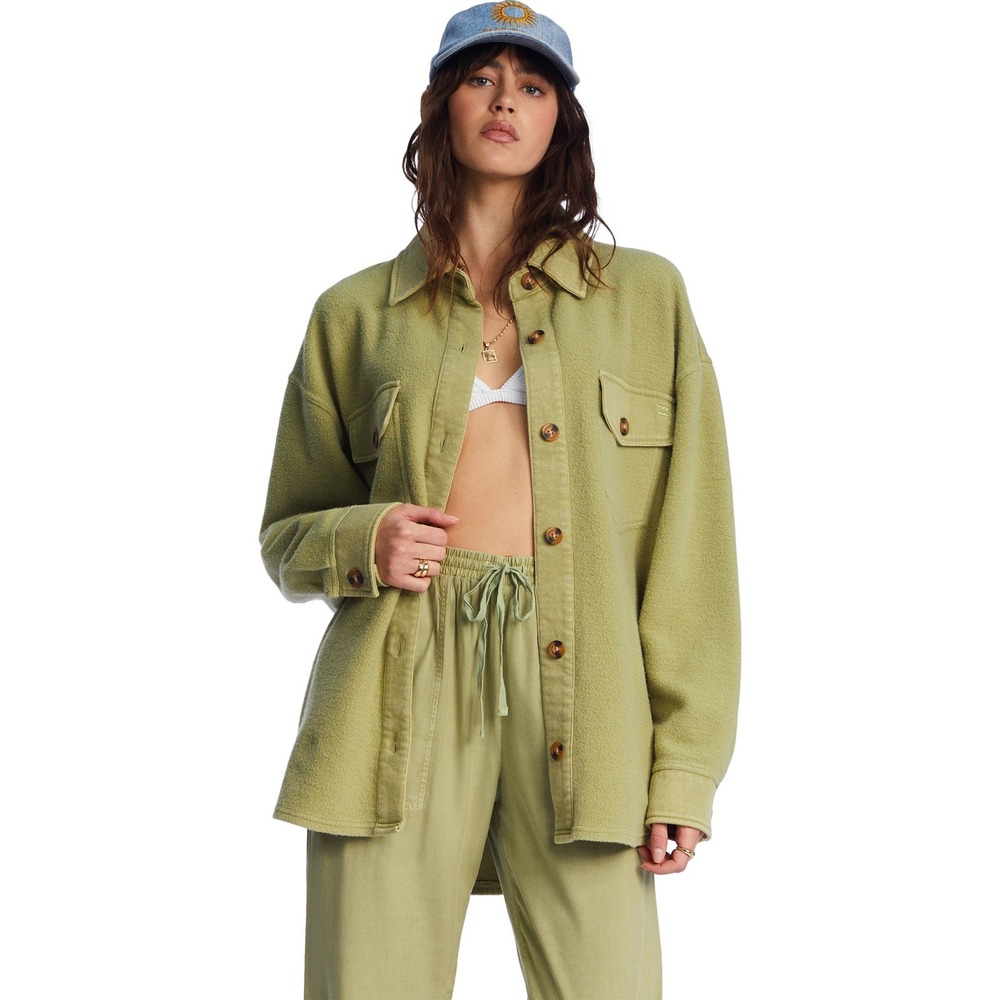 Billabong Women Anytime Shacket Oversized Button-Through Jacket Green Size L/12